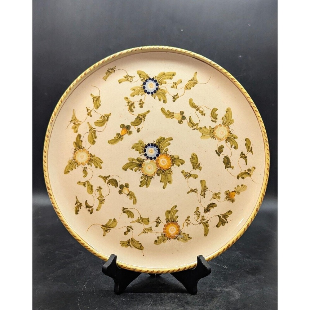 Vintage Hand Painted Italian Pottery 11" Trivet Chop Plate Flower Floral